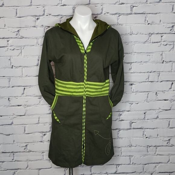 VTG 90s Long Green & Striped Zip Up Peace On Earth P.O.E Hoodie - Picture 1 of 7